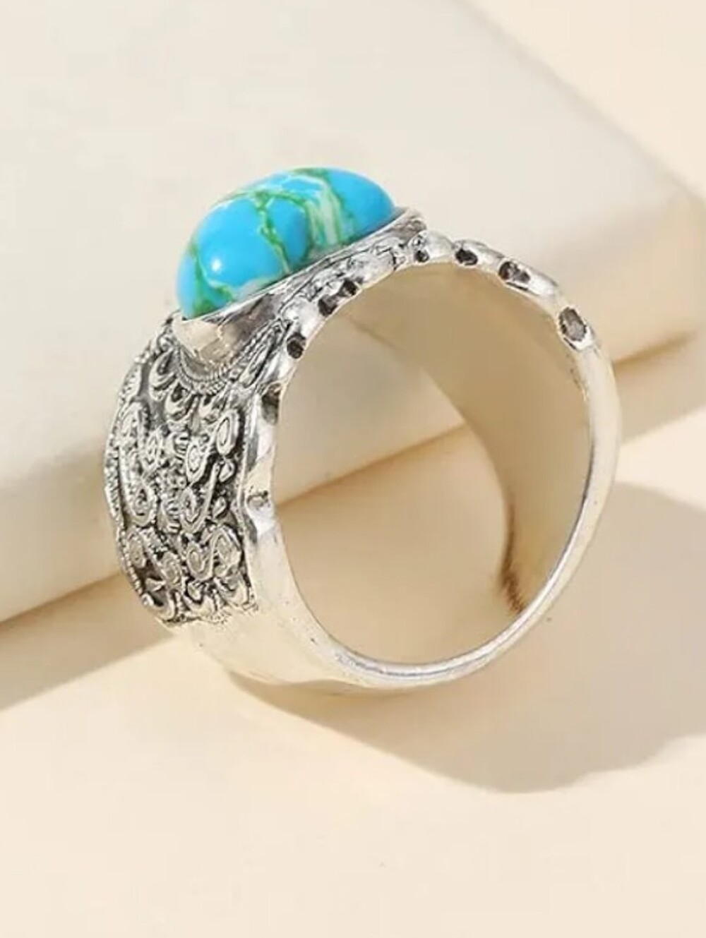 Vintage Sterling Silver Western Bohemian Style Heart Ring Size 8 - Picture 4 of 5